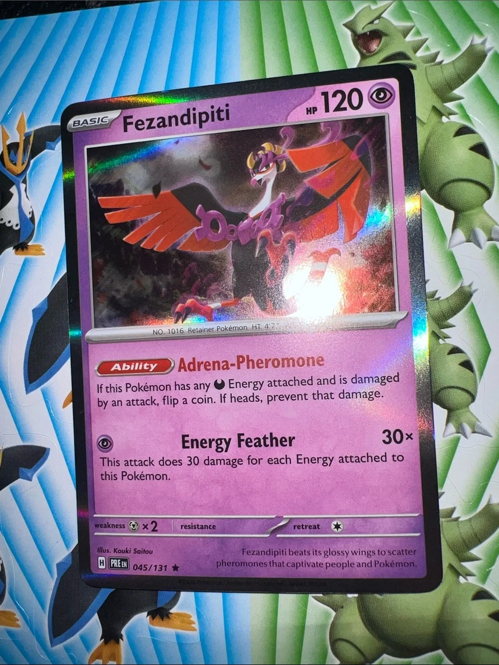 Pokemon Fezandipiti Holofoil Card - Pink and Purple